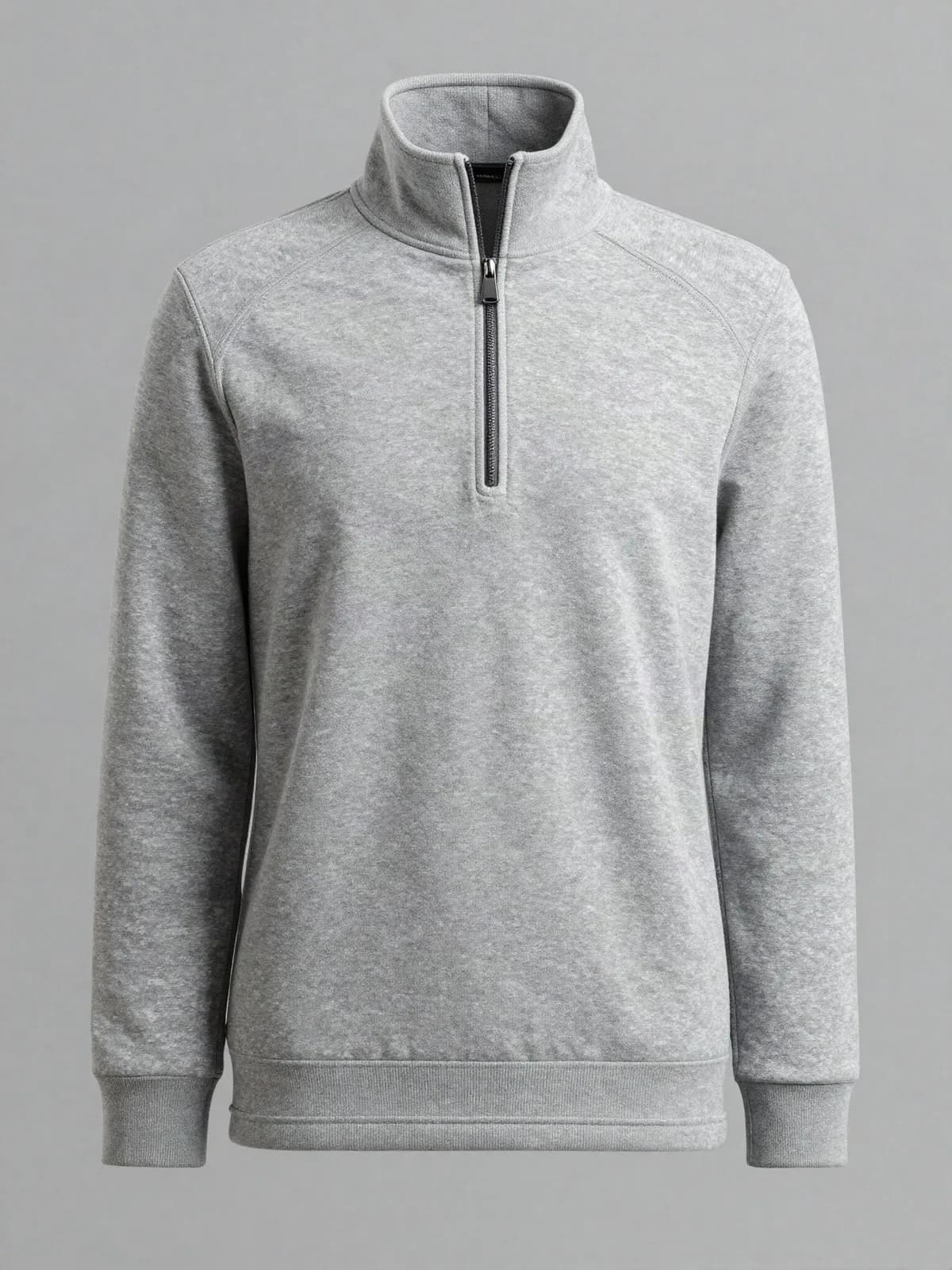 Dik Yaka Fermuarlı Sweatshirt — Gri Melanj